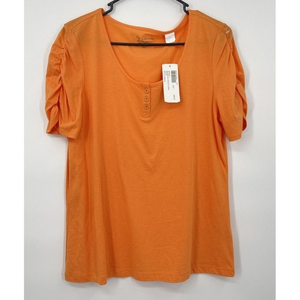 Chicos Orange Henley Short Sleeve T Shirt Top Blouse Size 1‎